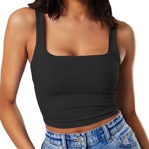 Sleeveless Strappy Tank Square Neck Basic Crop Top, Size Medium, 5C-152T005